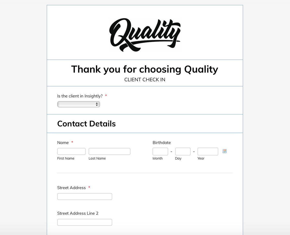 Digital Client Check In Form - Custom Built