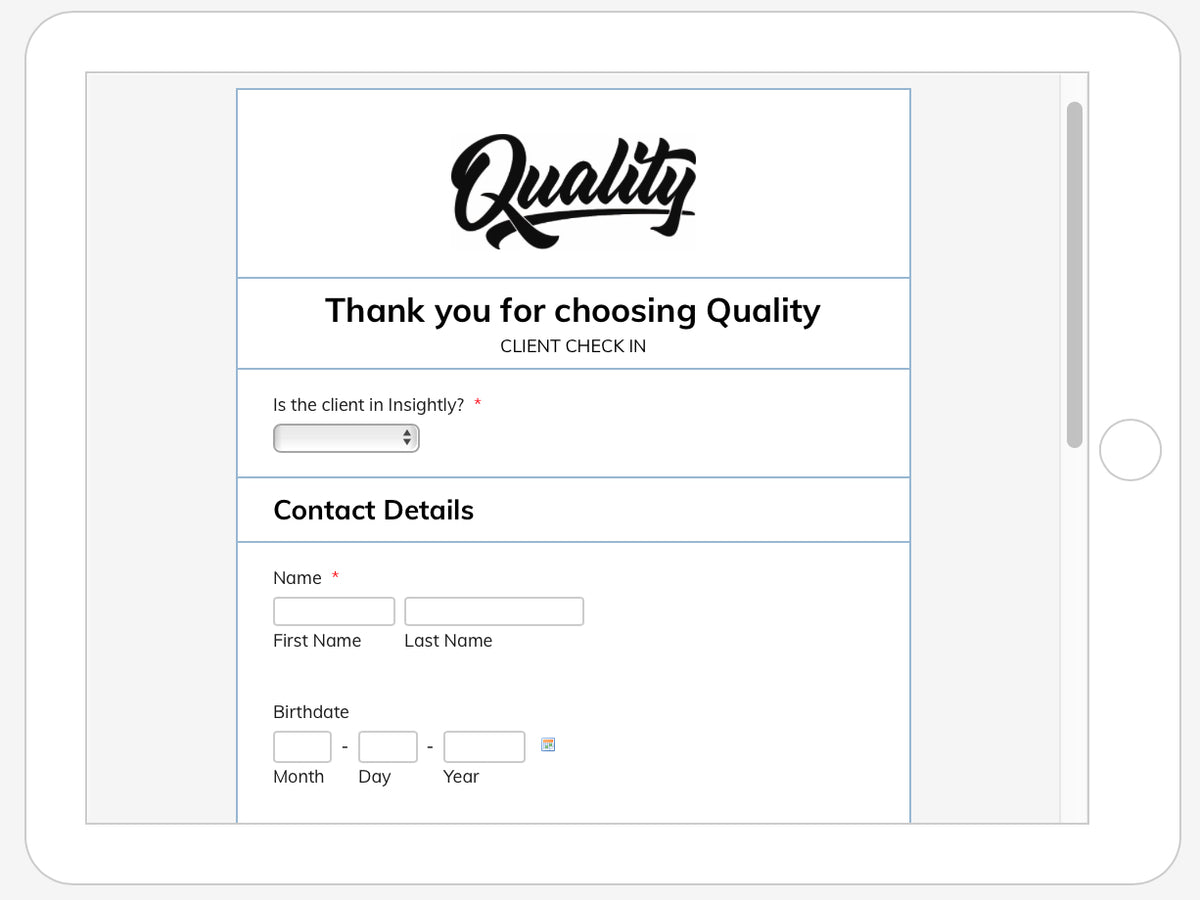 Digital Client Check In Form - Custom Built