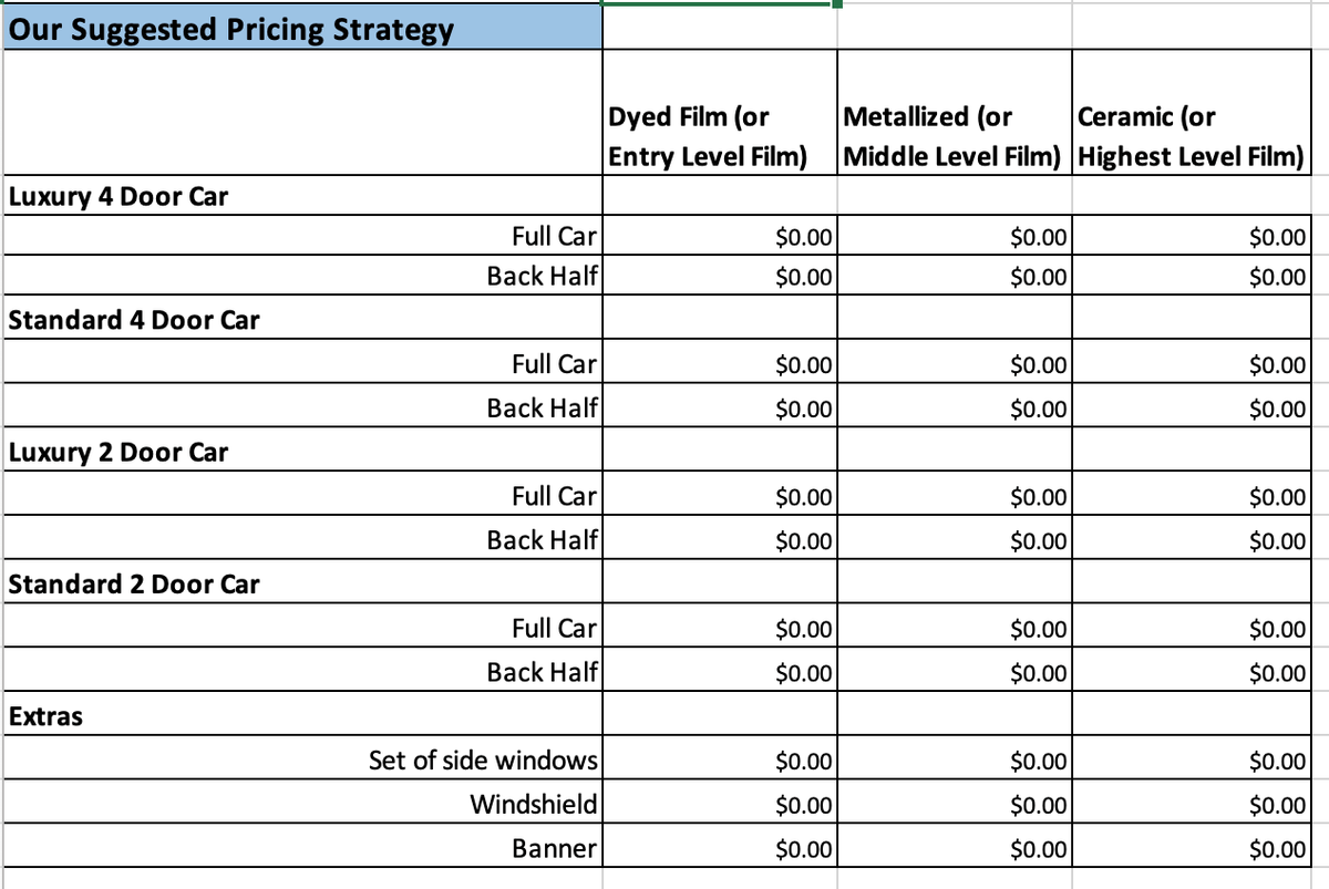 Profit, Cost, & Pricing Calculator for Auto Tinting