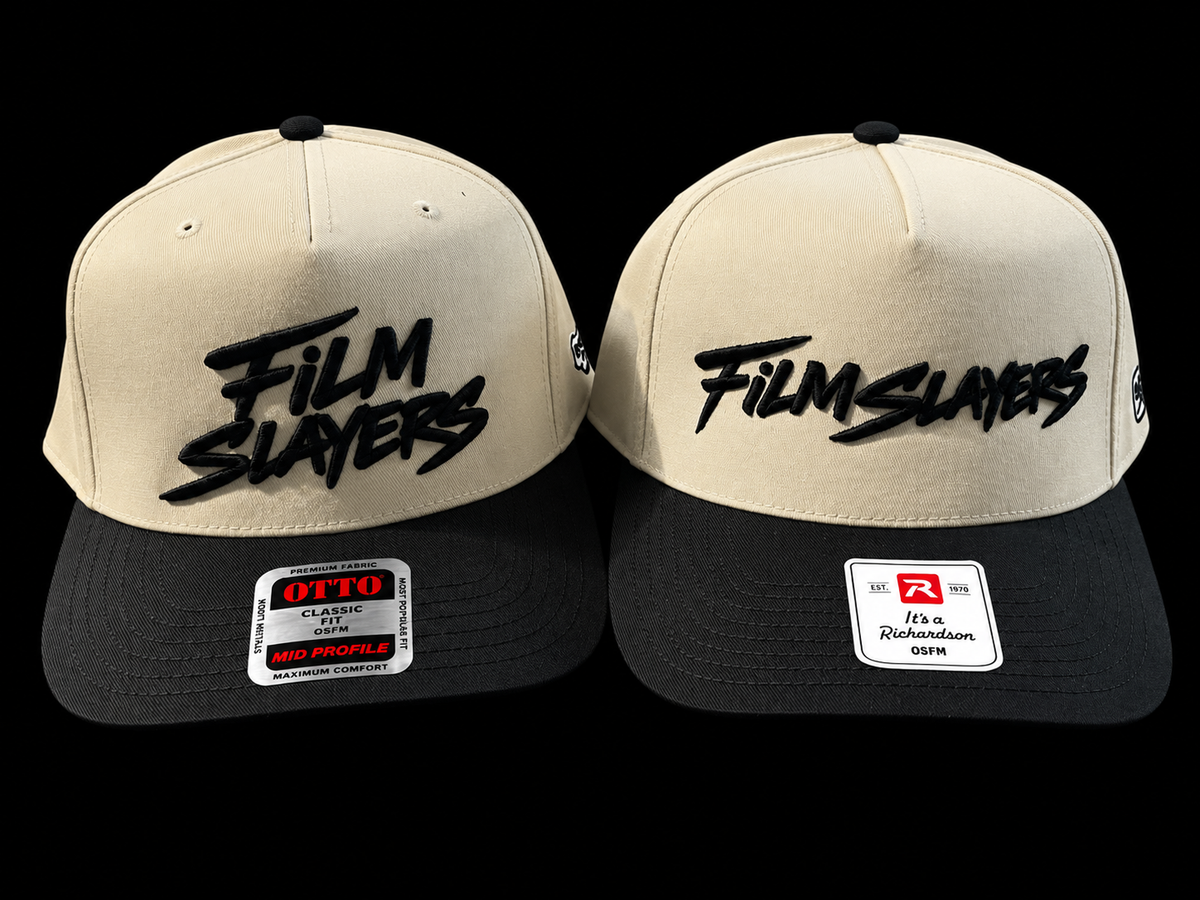 Midnight Film Slayers hat, black and cream snapback