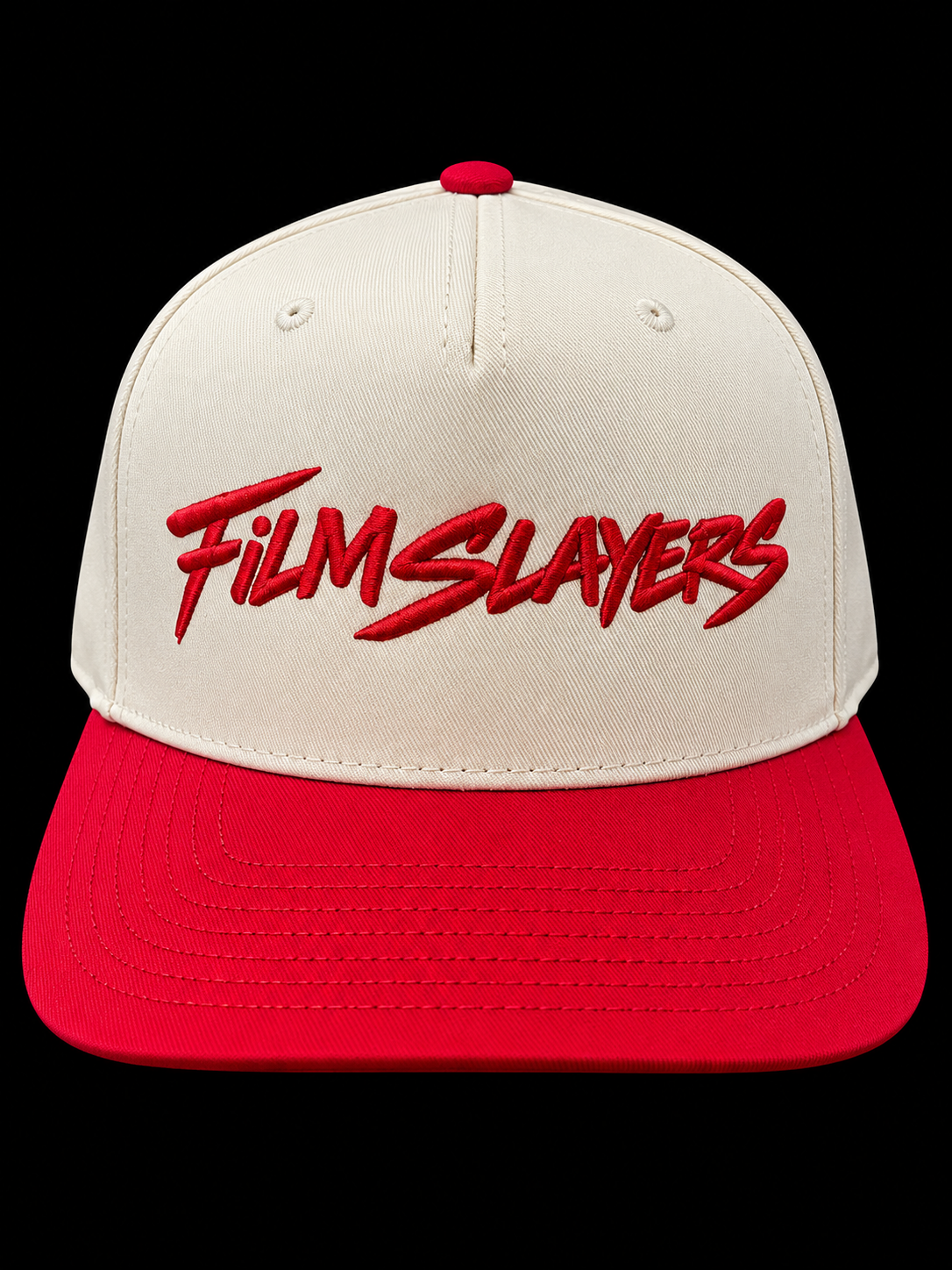 Redline Film Slayers hat, red and cream snapback