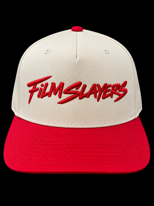 Redline Film Slayers hat, red and cream snapback