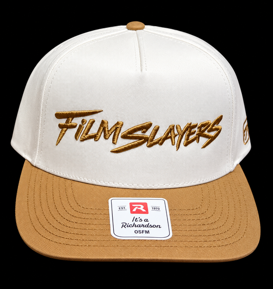 Gold Standard Film Slayers hat, black, gold and cream snapback